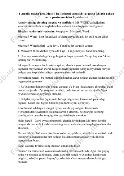 microsoft wordda hujjatlarni yaratish va qayta ishlash — DOCX