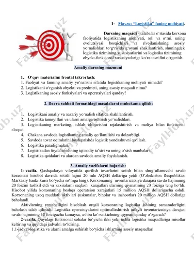 logistika fanining mohiyati — DOCX