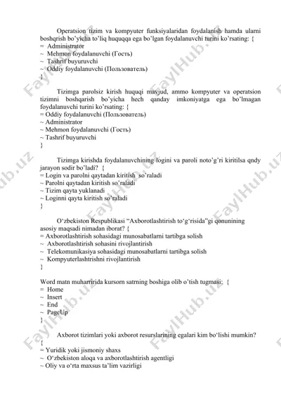 foydalanuvchi turlari va ularning huquqlari — DOCX