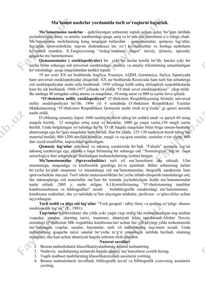 ma’lumotnoma nashrlar yordamida turli so’roqlarni bajarish — DOCX