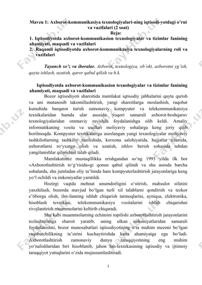 axborot-kommunikasiya texnologiyalari-ning iqtisodi-yotdagi o’rni va vazifalari — DOCX