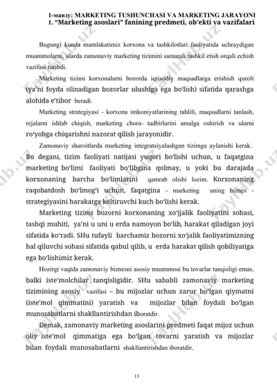 marketing asoslari va marketing jarayoni — DOCX