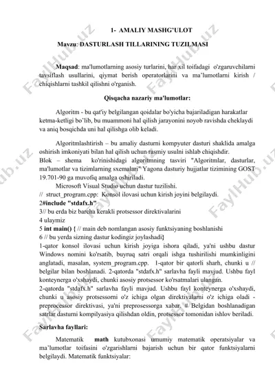 dasturlash tillarining tuzilmasi — DOCX