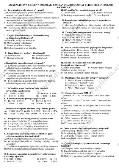 buxgalteriya hisobi va soliqalar fanidan oralig' nazorat uchun test savollari — DOC