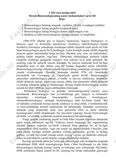 biotexnologiya fanining asosiy tushunchalari va ta‘rifi — DOCX