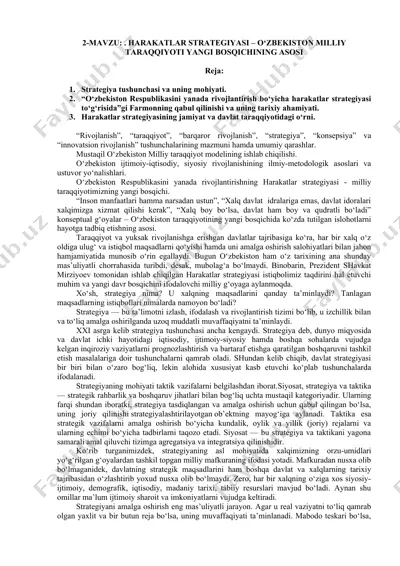 harakatlar strategiyasi – o‘zbekiston milliy taraqqiyoti yangi bosqichining asosi — DOCX