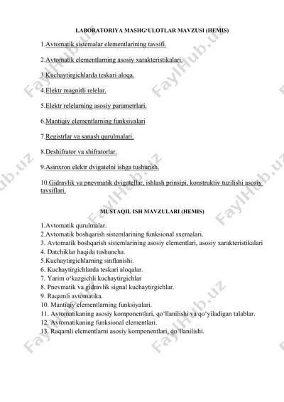 avtomatik sistemalar elementlarining tavsifi — DOCX