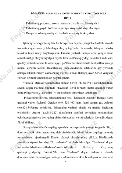 falsafa va uning jamiyat hayotidagi roli — DOCX
