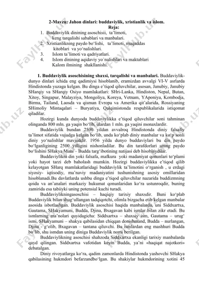 buddaviylikning asoschisi, tarqalishi va manbalari — DOCX