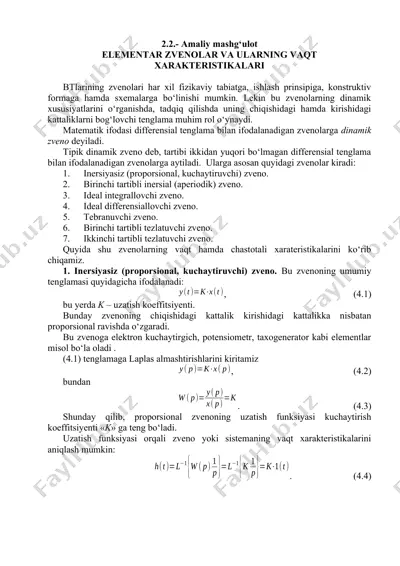 elementar zvenolar va ularning vaqt xarakteristikalari — DOCX
