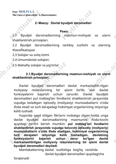 davlat byudjeti daromadlari — DOCX