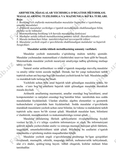arifmеtik masalalar yеchishga o‘rgatish mеtodikasi — DOCX