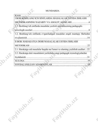 harakatga doir masalalarni yechishga o’rgatish metodikasi — DOCX