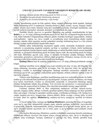 falsafiy tafakkur taraggiyot bosqichlari: sharq falsafasi — DOCX