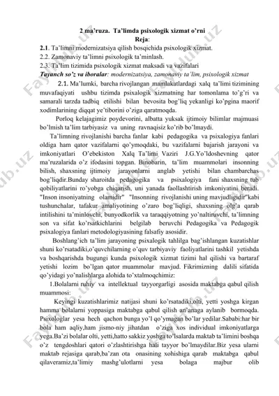 ta’limda psixologik xizmat o’rni — DOCX