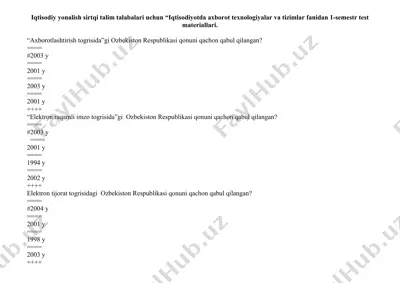 "iqtisodiyotda axborot texnologiyalar va tizimlar" 1-semestr test materiallari — DOC