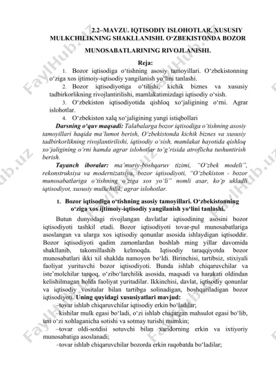 bozor iqtisodiga o‘tishning asosiy tamoyillari — DOCX