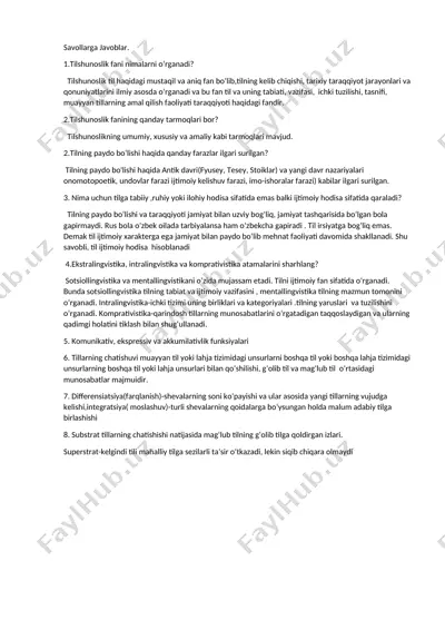 tilshunoslik fanining asoslar, nazariyasi va metodikasi — DOCX