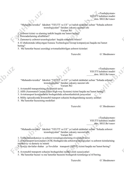 yakuniy nazorat ishi "sohada axborot texnologiyalari" fanidan — DOCX