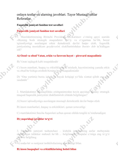 fuqarolik jamiyati fanidan test savollari — DOC