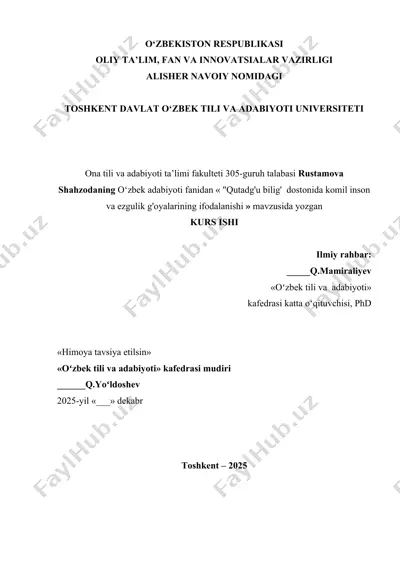 "qutadg'u bilig dostonida komil inson va ezgulik g'oyalarining ifodalanishi" — DOCX