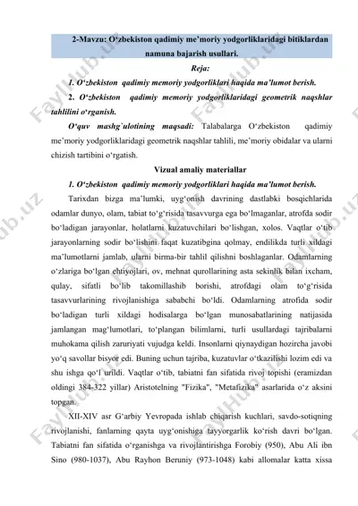 o‘zbekiston qadimiy me’moriy yodgorliklaridagi bitiklardan namuna bajarish usullari — DOC