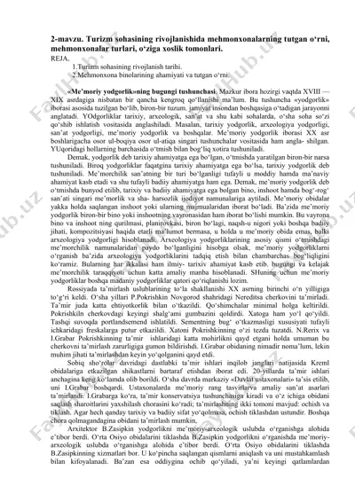 turizm sohasining rivojlanishi — DOCX