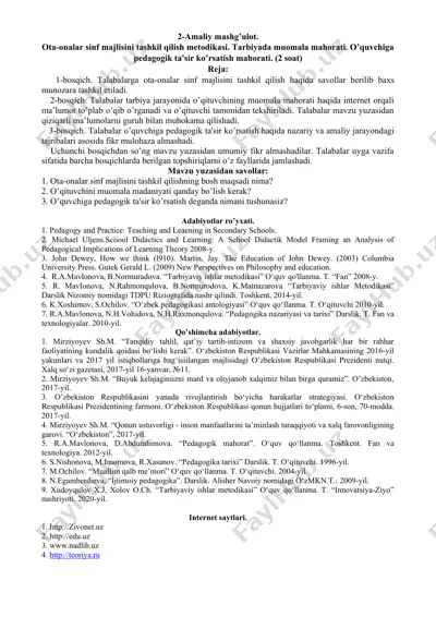 ota-onalar sinf majlisini tashkil qilish metodikasi — DOCX