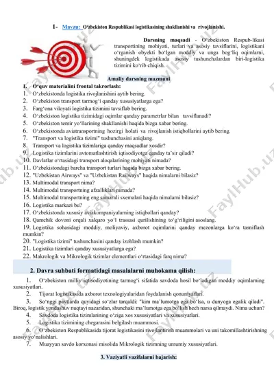 o‘zbekiston respublikasi logistikasining shakllanishi va rivojlanishi — DOCX