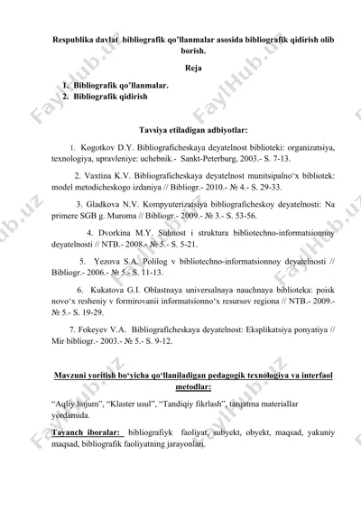 bibliografik qo’llanmalar asosida bibliografik qidirish olib borish — DOCX