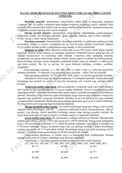 qisloq xo‘jalik hayvonlarini tamg‘alash tirik vaznini aniqlash — DOCX