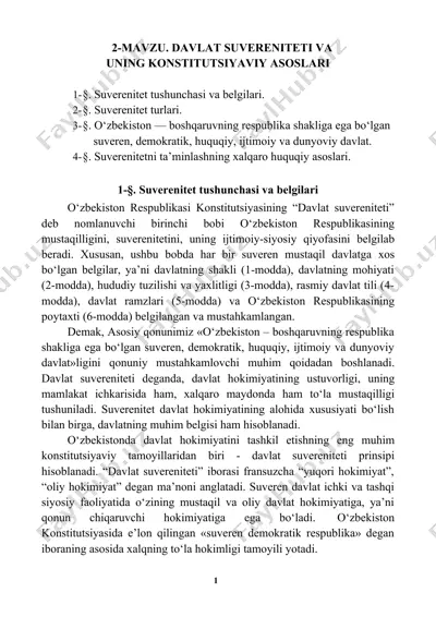 davlat suvereniteti va uning konstitutsiyaviy asoslari — DOCX