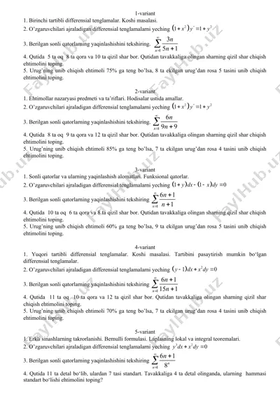 sonli qatorlar va ularning yaqinlashish alomatlari. funktsional qatorlar — DOC