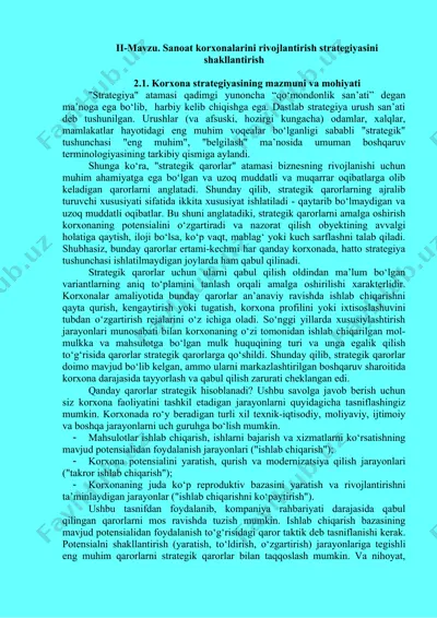 sanoat korxonalarini rivojlantirish strategiyasini shakllantirish — DOCX