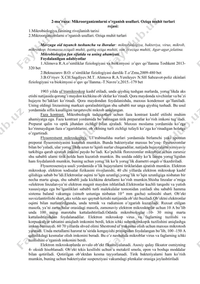 mikroorganizmlarni o’rganish usullari. oziqa muhit turlari — DOCX