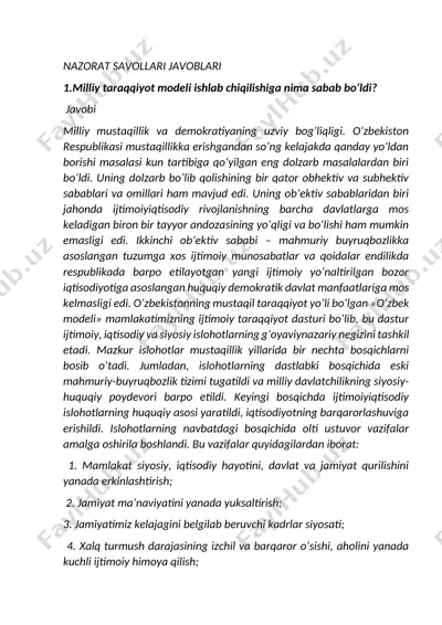 nazorat savollari javoblari — DOCX