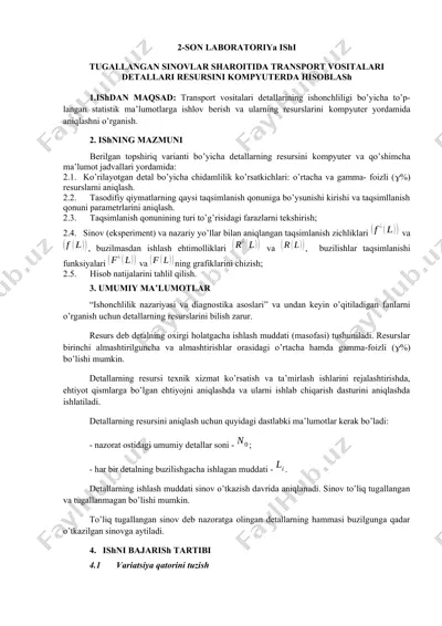 transport vositalari detallari resursini kompyuterda hisoblash — DOCX