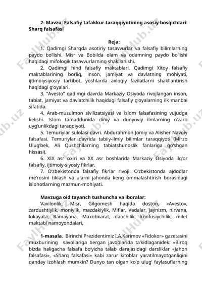 falsafiy tafakkur taraqqiyotining asosiy bosqichlari: sharq falsafasi — DOCX