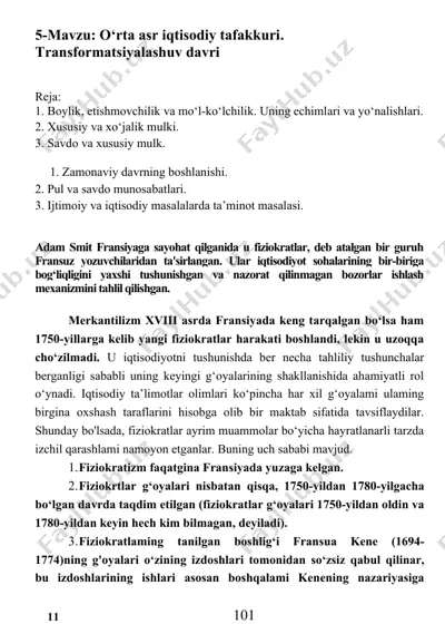 o‘rta asr iqtisodiy tafakkuri. transformatsiyalashuv davri — DOC