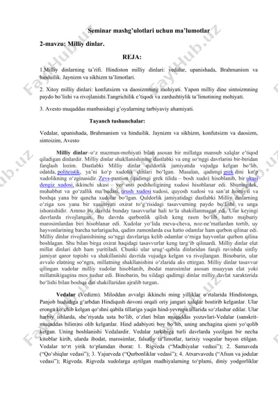 milliy dinlarning ta’rifi va ta’limotlari — DOCX