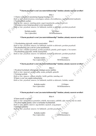 charm poyabzal va mo’yna materialshunosligi — DOCX