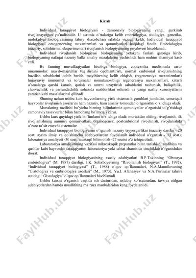 individual taraqqiyot biologiyasi — DOCX