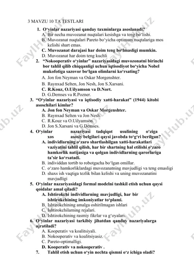 o‘yinlar nazariyasi testlari — DOCX