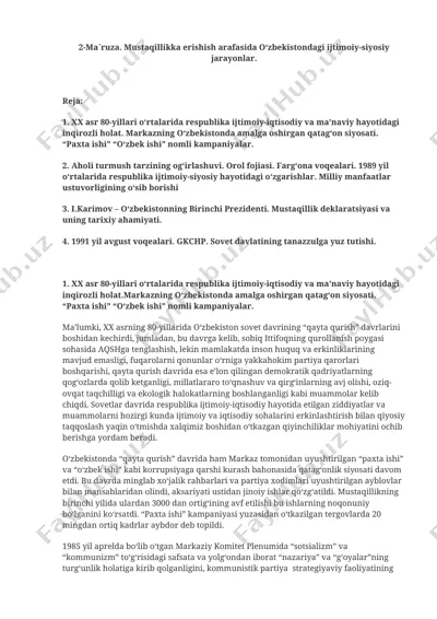 o‘zbekistondagi xx asr 80-yillari o‘rtalaridagi ijtimoiy-siyosiy holat — DOCX