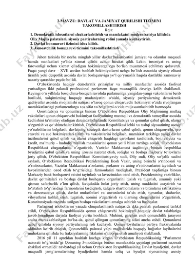 demokratik isloxotlarni chukurlashtirish va mamlakatni modernizatsiya kilishda — DOCX