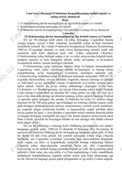 o'zbekistonning davlat mustaqilligini qo'lga kiritish jarayoni — DOC