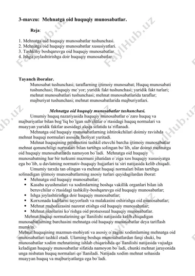 mehnatga oid huquqiy munosabatlar — DOCX