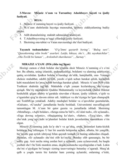 miraziz a’zam va tursunboy adashboyev hayoti va ijodiy faoliyati — DOC
