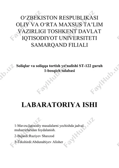 microsoft excel dasturida jadvaldagi ma’lumotlarni umumlashtirish, saralash va filtrlash — DOCX