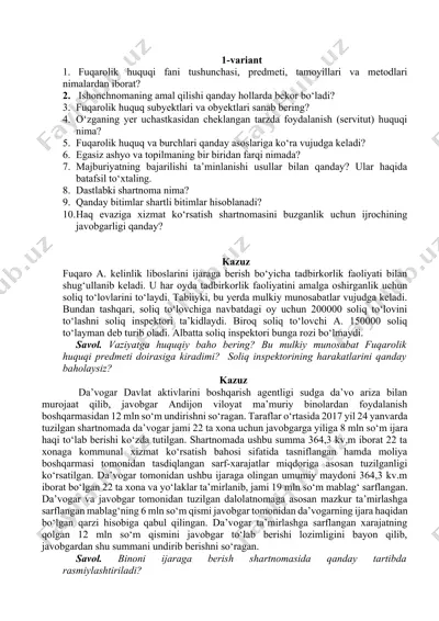 fuqarolik huquqi fanining asosiy tushunchalari — DOCX